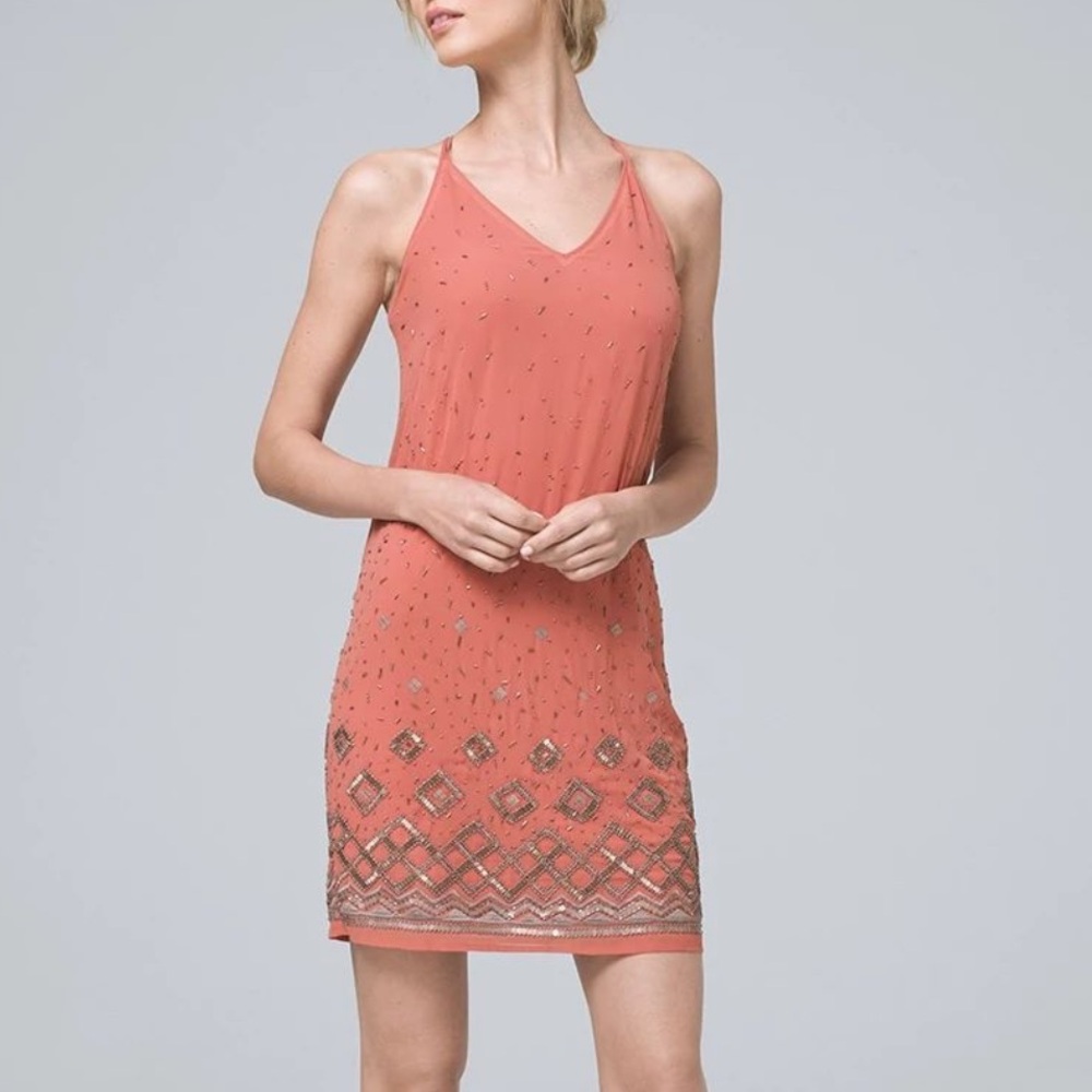 White House Black Market Embellished Shift Dress Salmon Pink Women’s Small